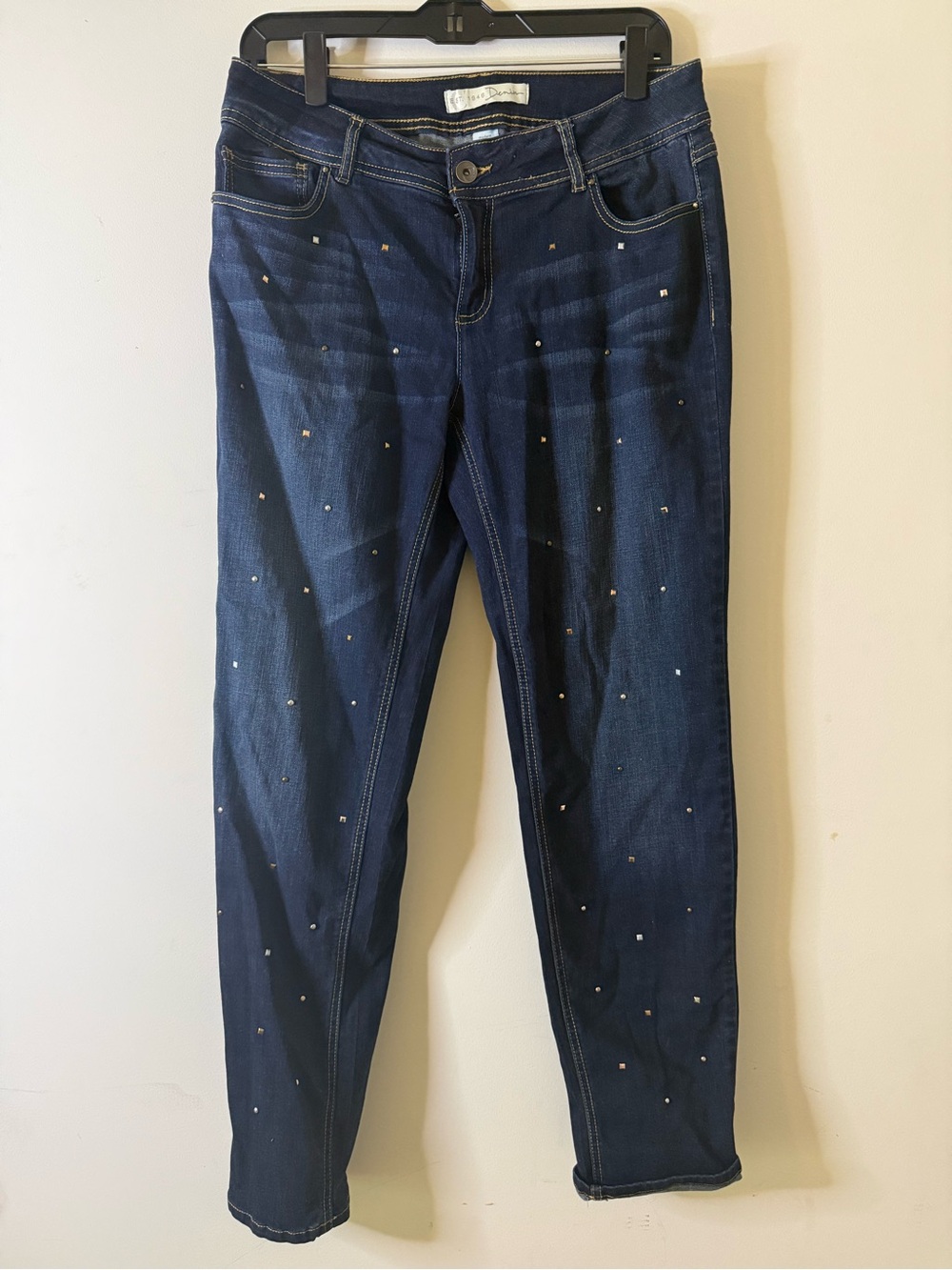 Skinny Dark Blue Jeans with Crystal Accent